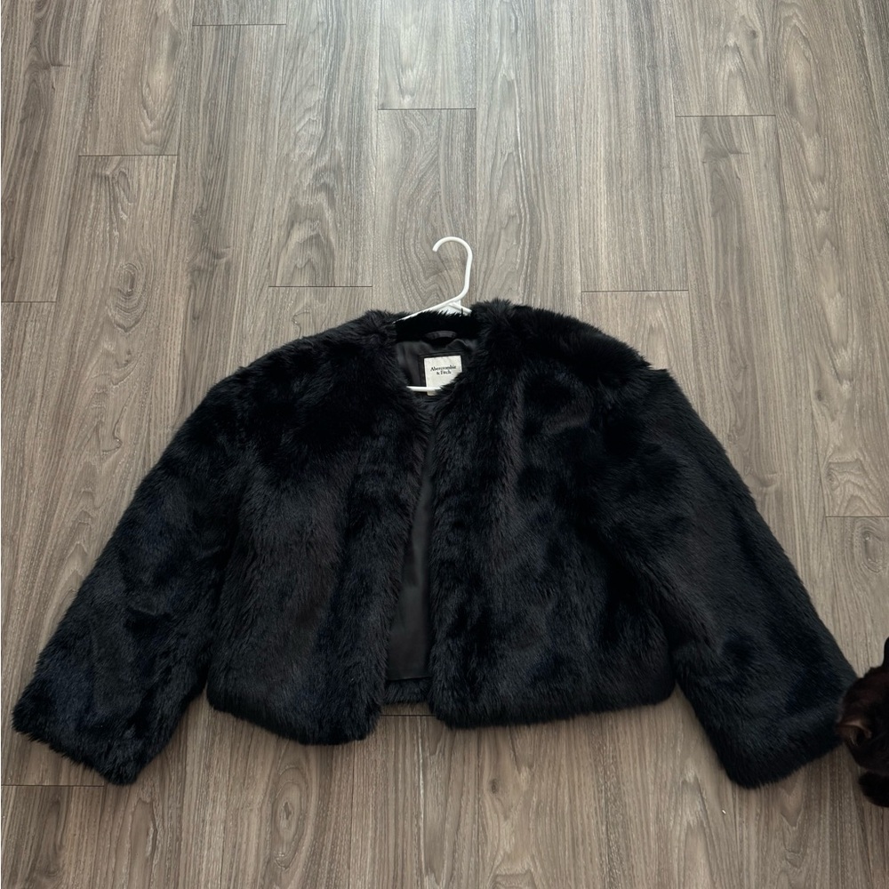 Abercrombie & Fitch Black Faux Fur Coat